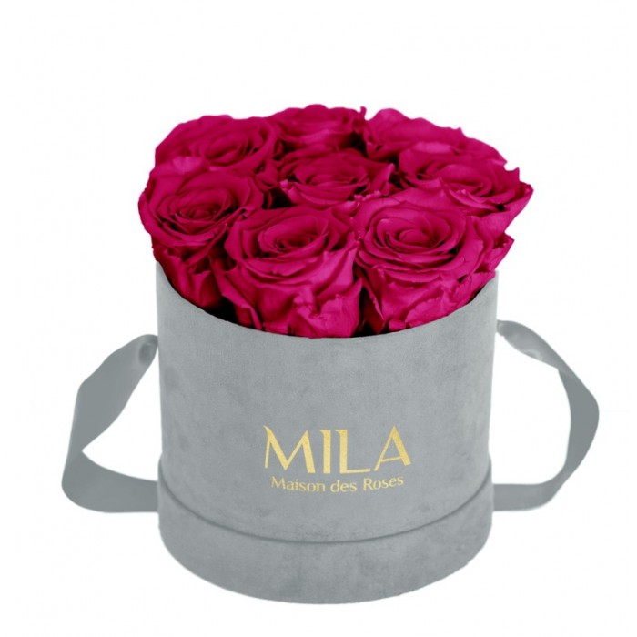 Mila Velvet Small Light Grey Velvet Small - Fuchsia